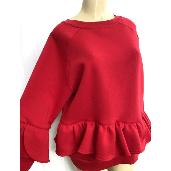 Ioana Ciolacu Ruffled Sweatshirt Pullover Long Sleeve Crew Neck Cotton Blend XL - Picture 11 of 11